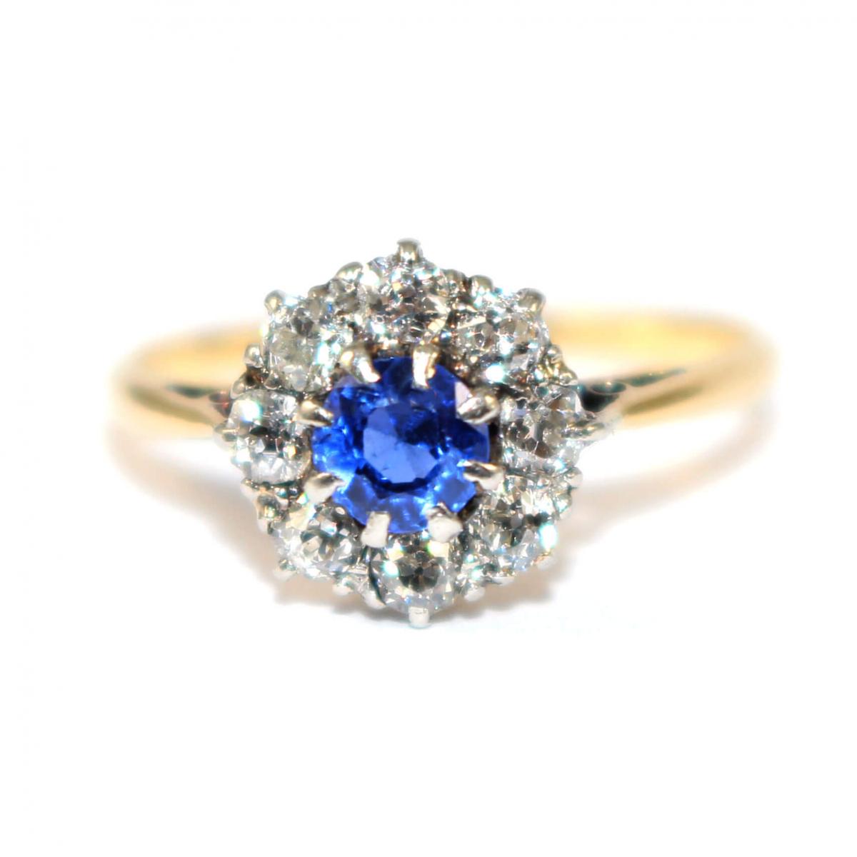 Edwardian Sapphire & Diamond Cluster Ring c.1920 | BADA