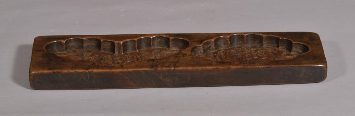 S/4451 Antique Treen 19th Century Fruitwood Biscuit or Pate Mould