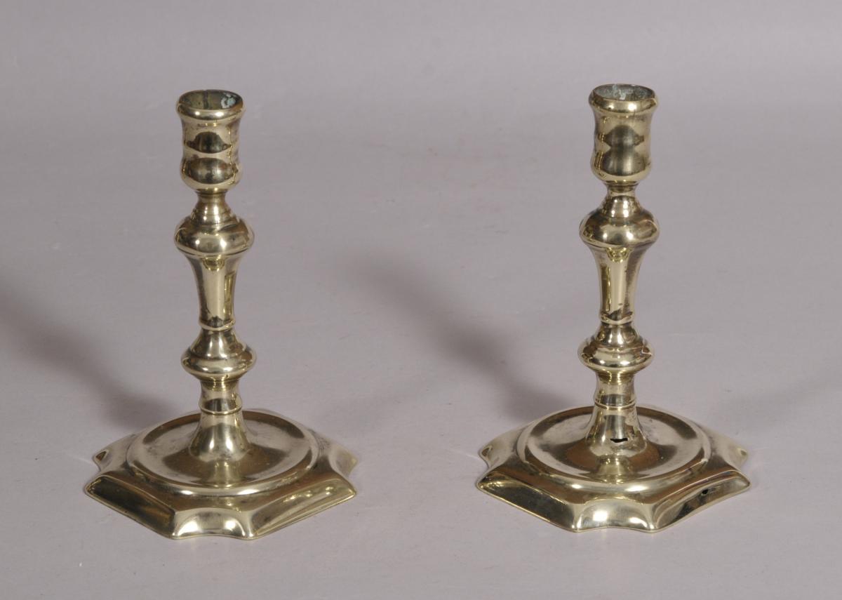 S/4438 Antique 18th Century Pair of Brass Candlesticks