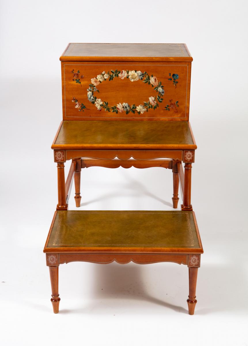 A pair of George III satinwood and painted bedsteps, attributed to Seddon, Sons & Shackleton