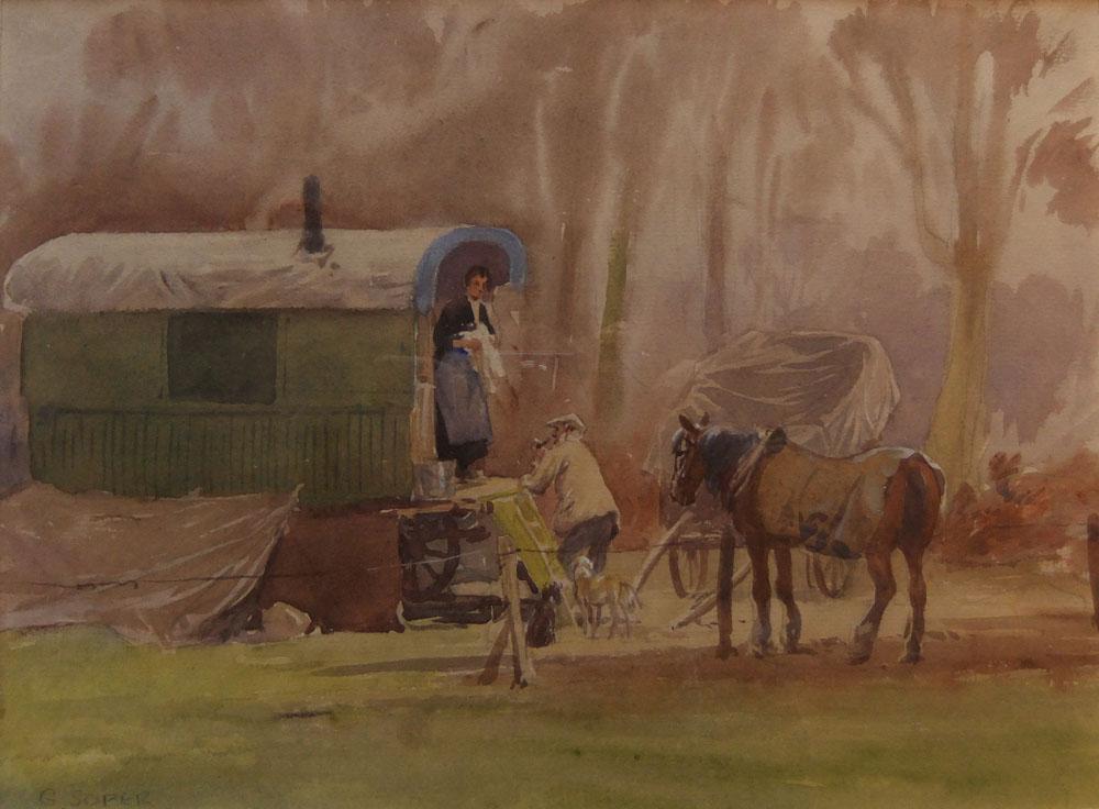 George Soper "The Gipsy Encampment" watercolour