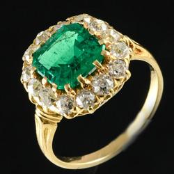 Victorian Columbian emerald and diamond cluster ring