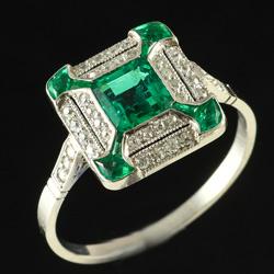 Emerald and diamond Art Deco ring