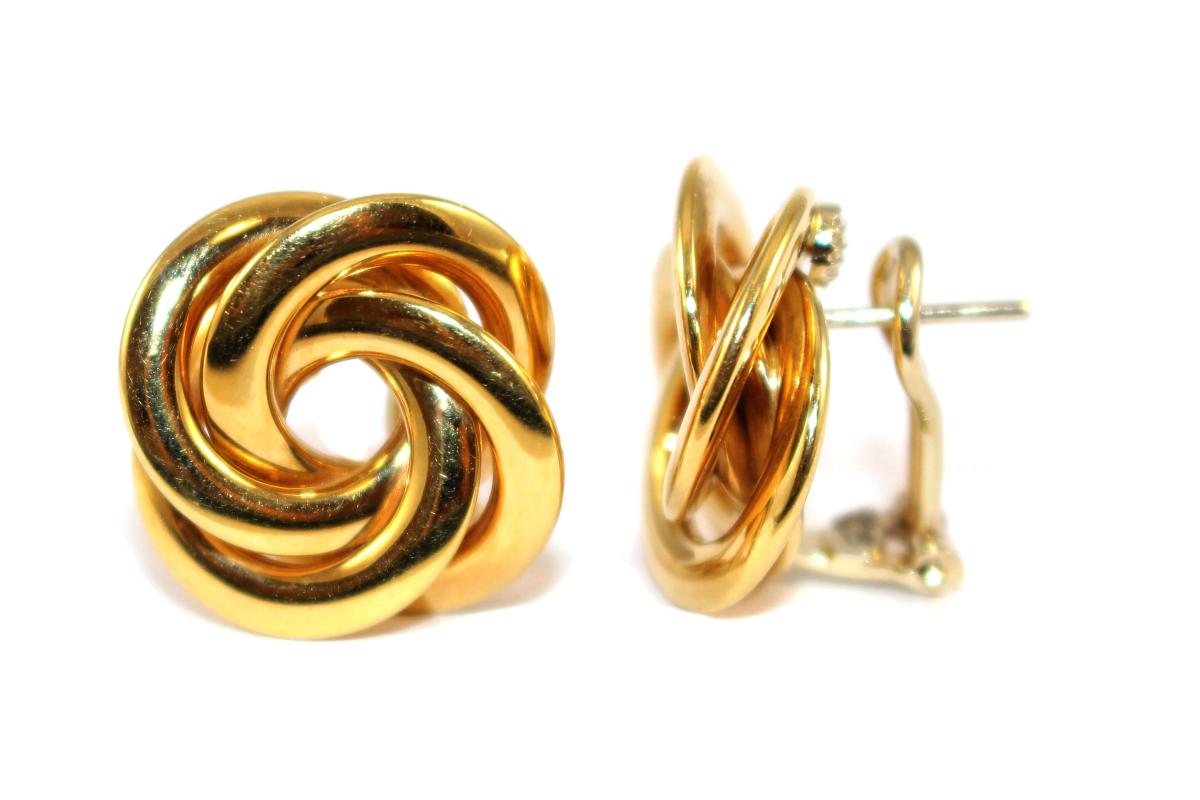 Large Gold Knot Earrings c.1960 | BADA