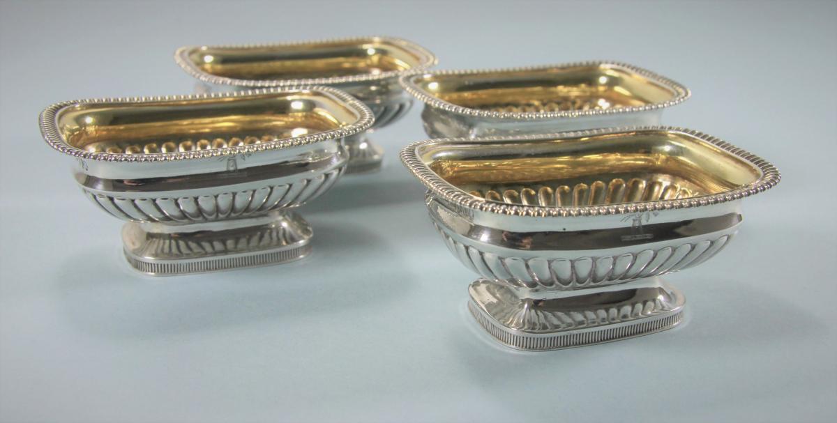 Set of 4 Sterling Silver Rectangular Salts by Emes and Barnard. London 1809