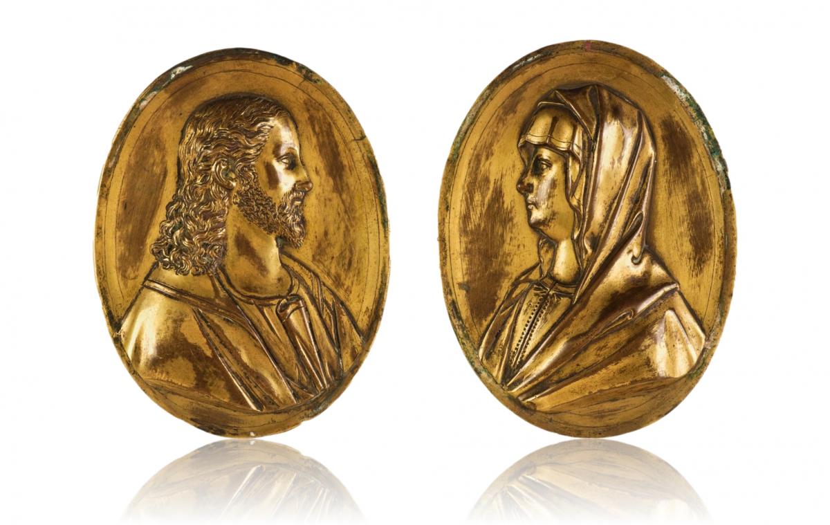 Pair of gilt bronze oval plaquettes. French or Italian, Late 17th century