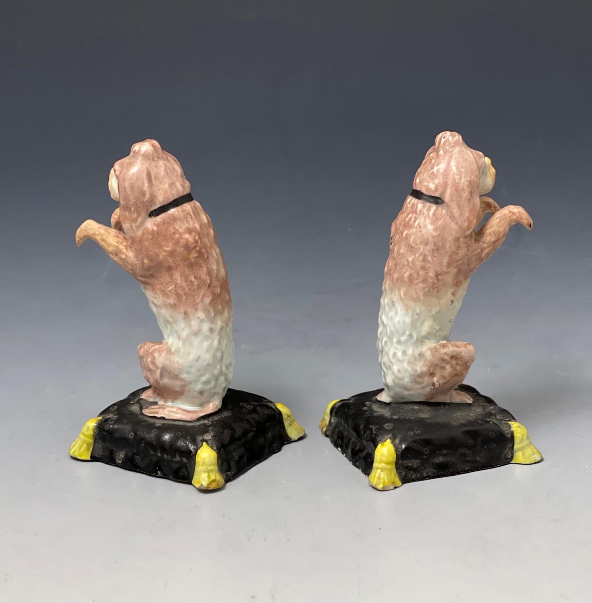 Antique Staffordshire pottery pearlware figures of begging Spaniel dogs circa 1820