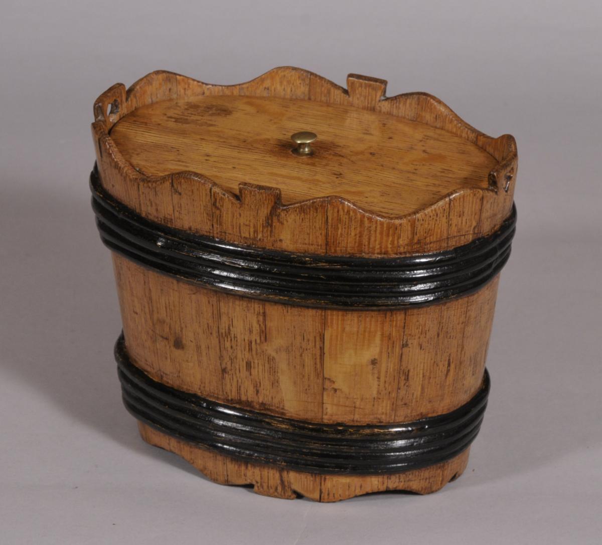 S/4481 Antique Treen 19th Century Blond Ash Biscuit Barrel