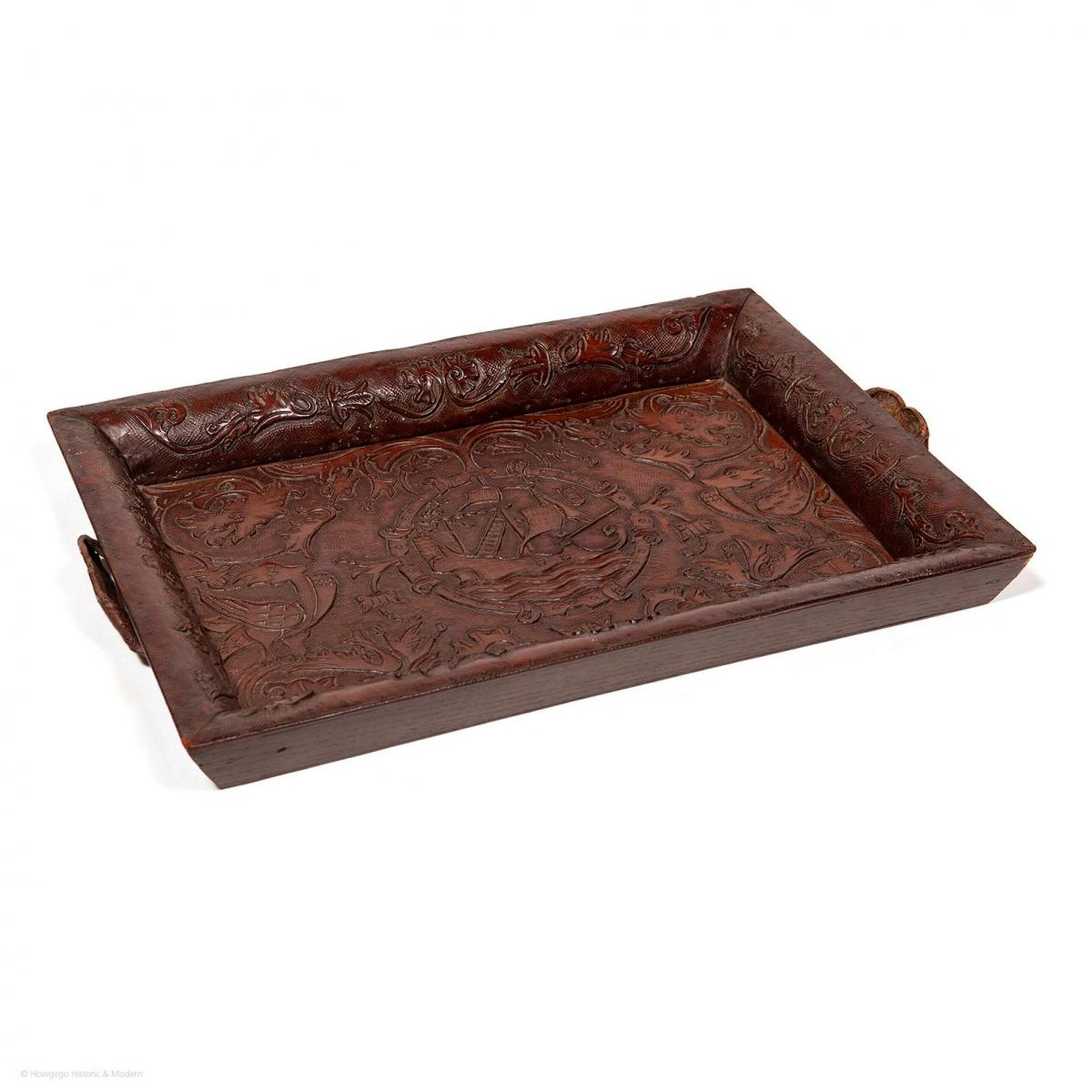 Nautical Theme Leather Embossed Tray
