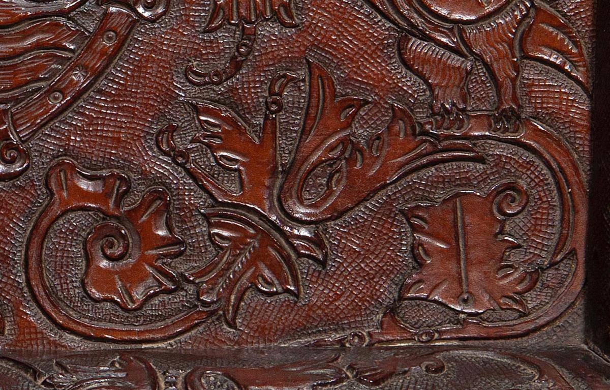 Tray Leather Embossed Nautical Design Galleon Tulip Mythical Bird Brown Baroque