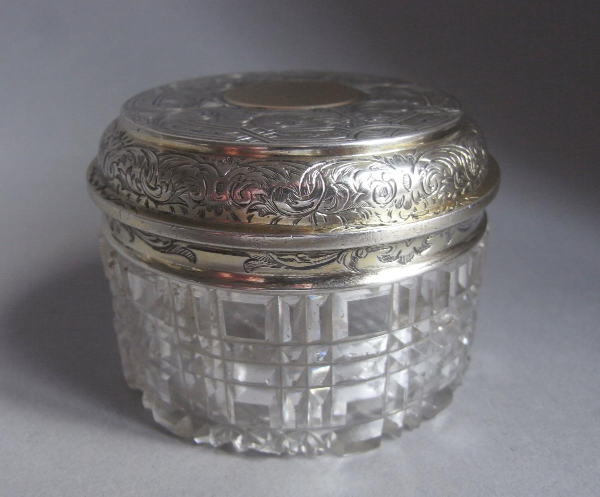 A silver mounted Toilet Jar made in London in 1859 by Abraham Brownett & John Rose