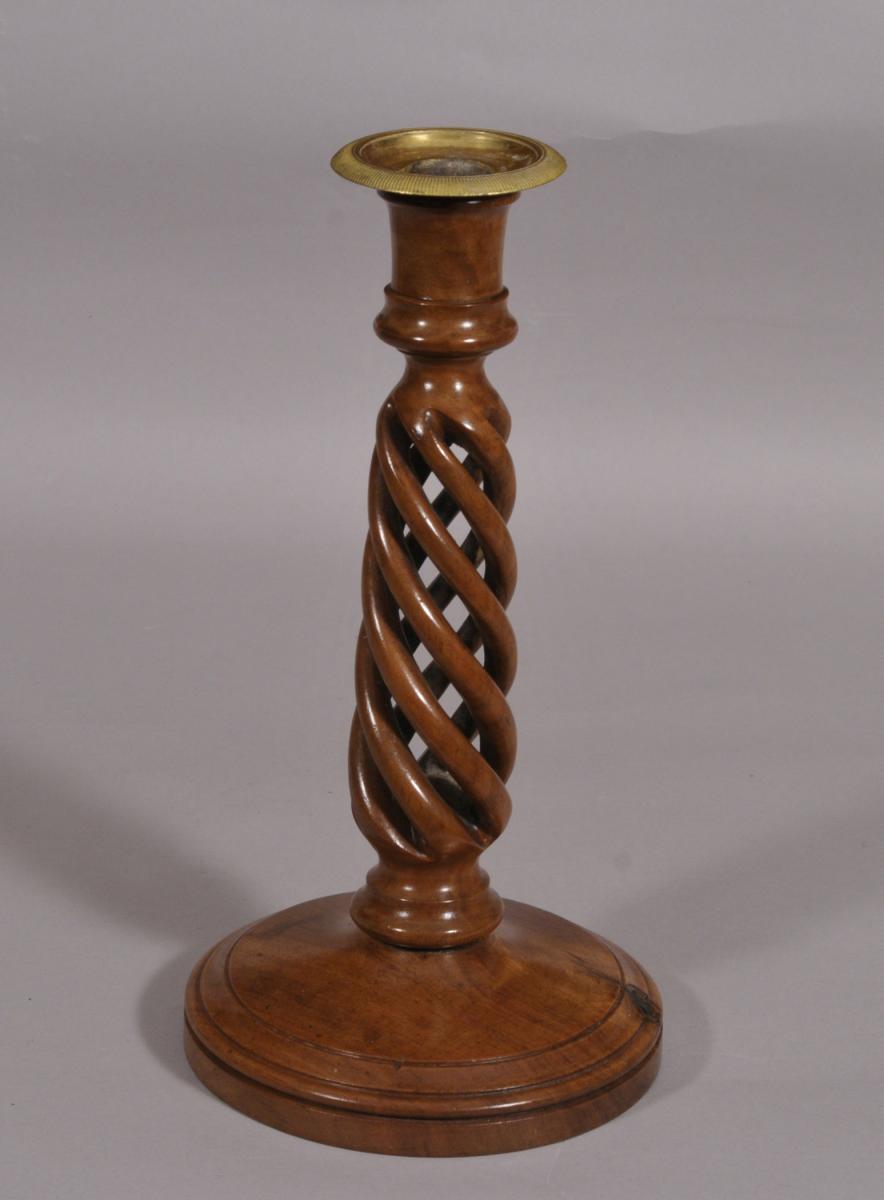 S/4463 Antique Treen 19th Century Walnut Candlestick