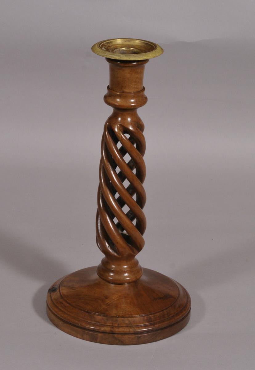 S/4463 Antique Treen 19th Century Walnut Candlestick