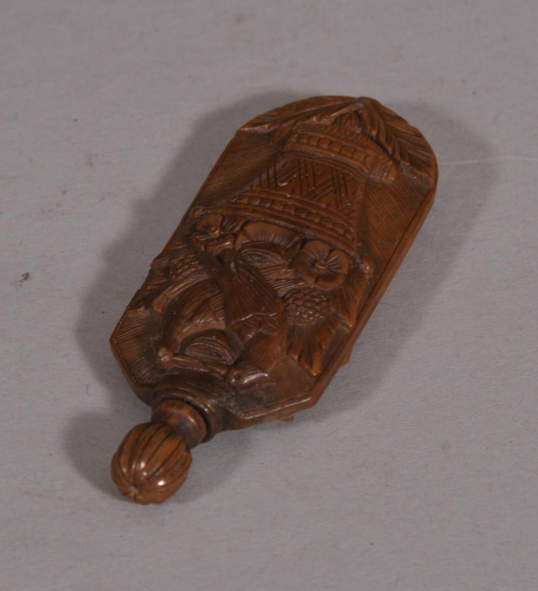 S/4467 Antique Treen 19th Century Coquilla Nut Scent Bottle