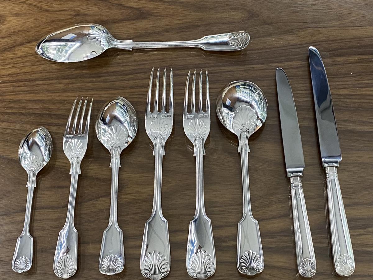 Victorian silver Fiddle Thread and Shell flatware cutlery service Joseph Rodgers 1901