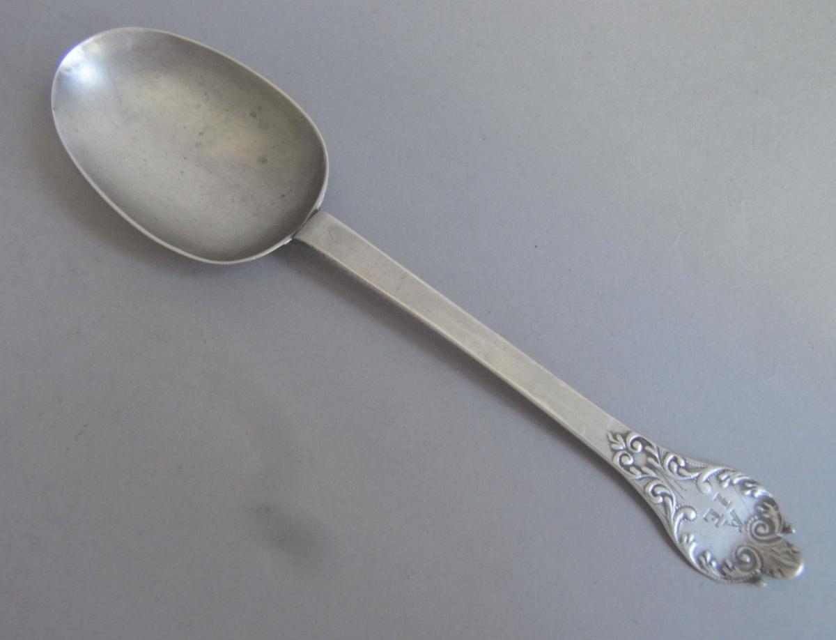 Charles II An extremely fine & rare Charles II Lace Back Trefid Spoon made in London in 1682 by Lawrence Coles