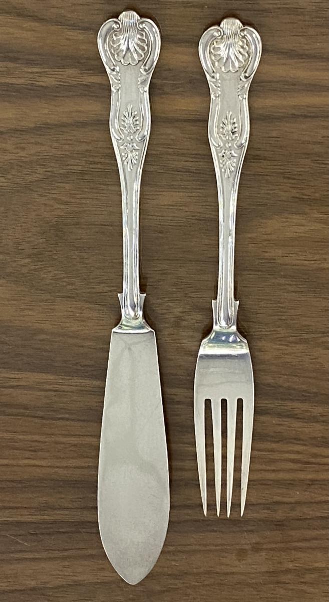 Kings pattern silver fish knives and forks William Hutton and Sons
