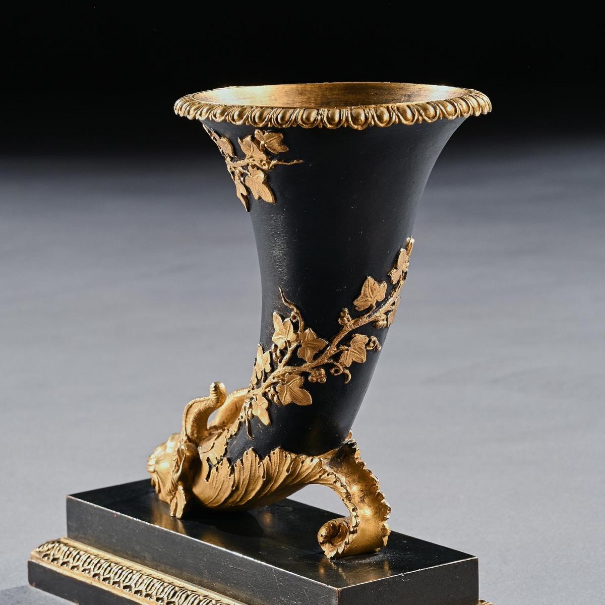 Early 19th Century Gilt and Patinated Bronze Rhyton with Chimera Rams Head
