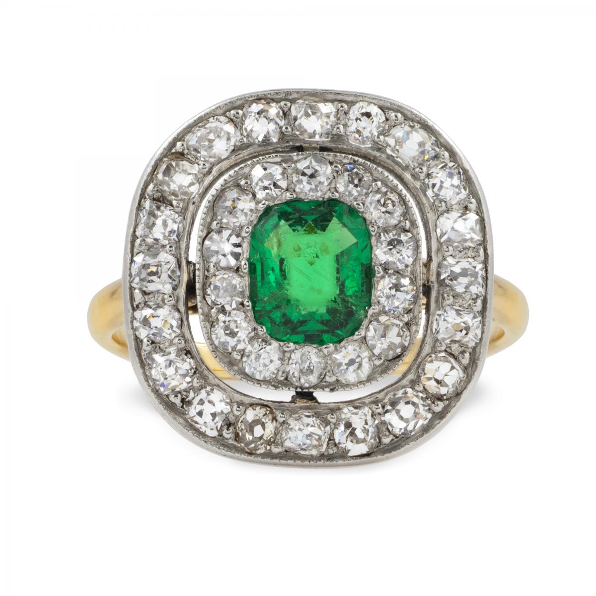 An Emerald and Diamond Double-cluster Ring, Circa 1900