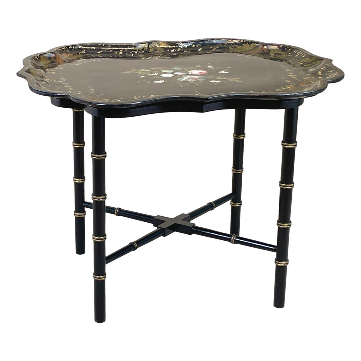 Mid 19th Century Black Papier Mache Tray On Stand