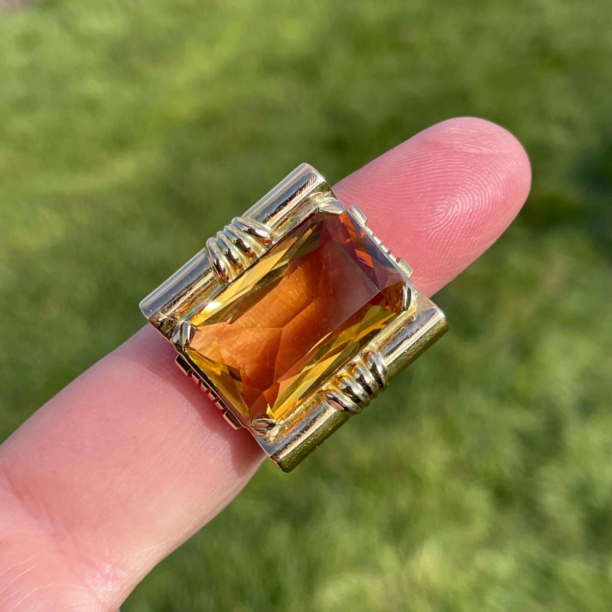 Art Deco Large Citrine Ring c.1940