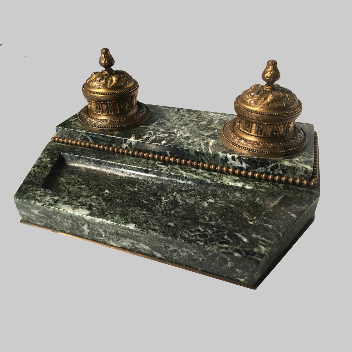  French vert antique marble and ormolu mounted desk set-