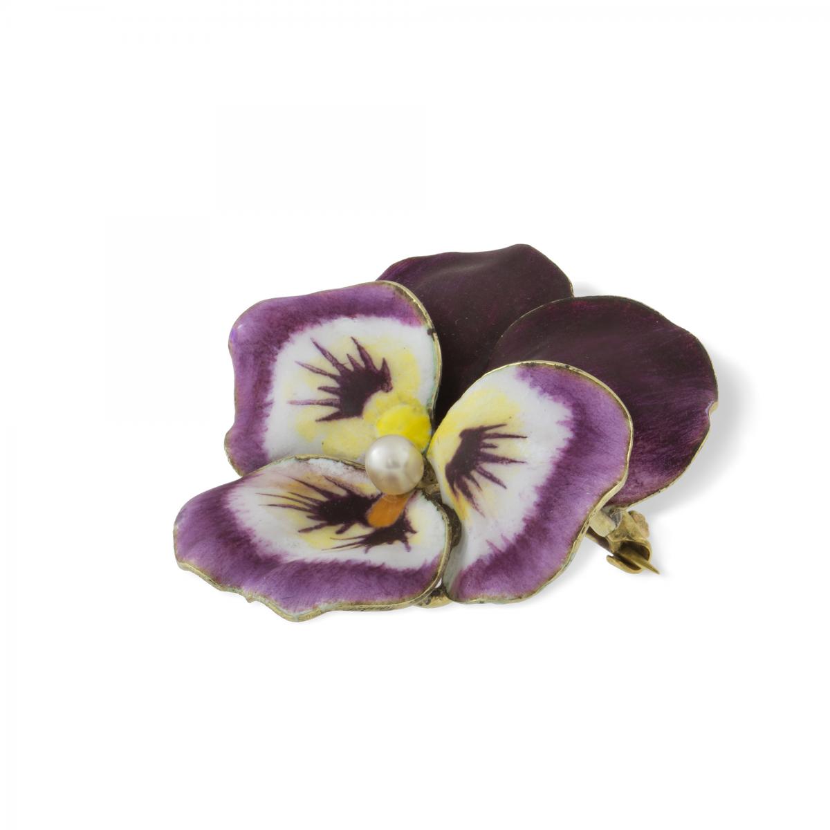 An Antique Enamel and Pearl Pansy Brooch, Circa 1900