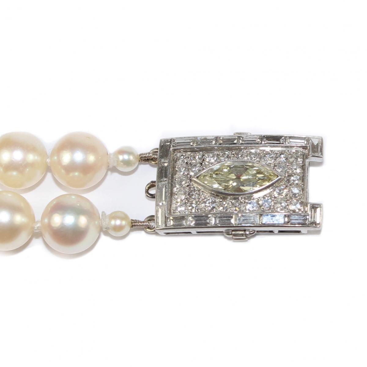 Art Deco Pearl Necklace - Fancy Diamond Clasp c.1940