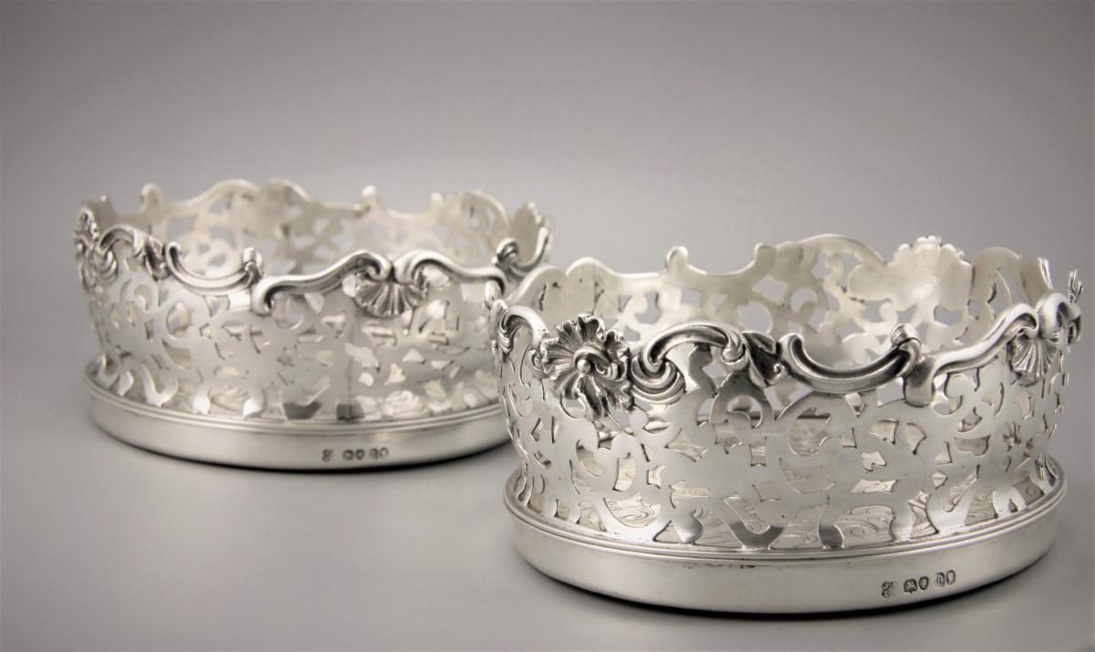EARLY VICTORIAN Pair Sterling Silver Wine Coasters. London 1838