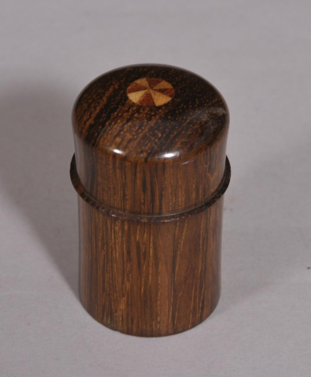 S/4504 Antique Treen 19th Century Pocket Rosewood Travelling Ink Well