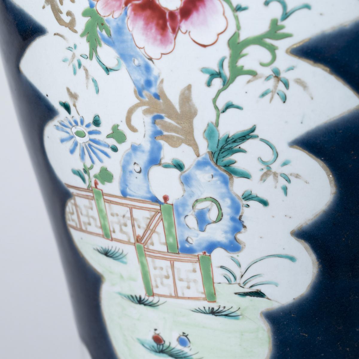 Large 18th Century Chinese Famille Rose Powder-Blue-Ground Baluster Vase