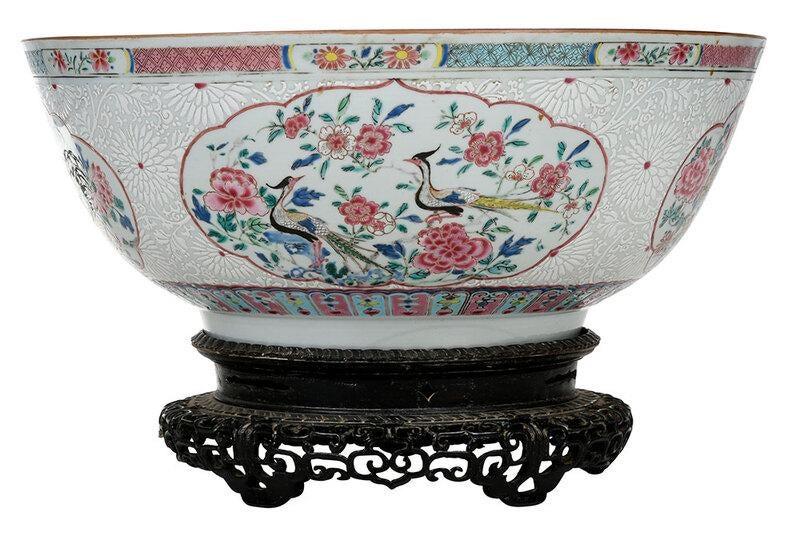 Chinese Export Porcelain Large Famille Rose Punch Bowl