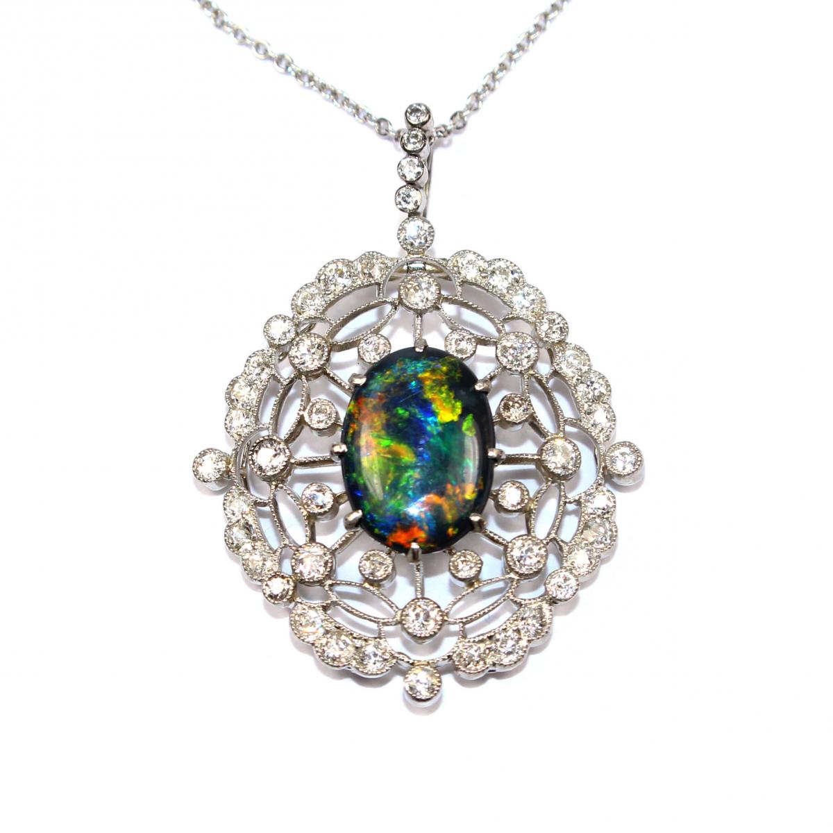 Art Deco Opal & Diamond Pendant c.1930