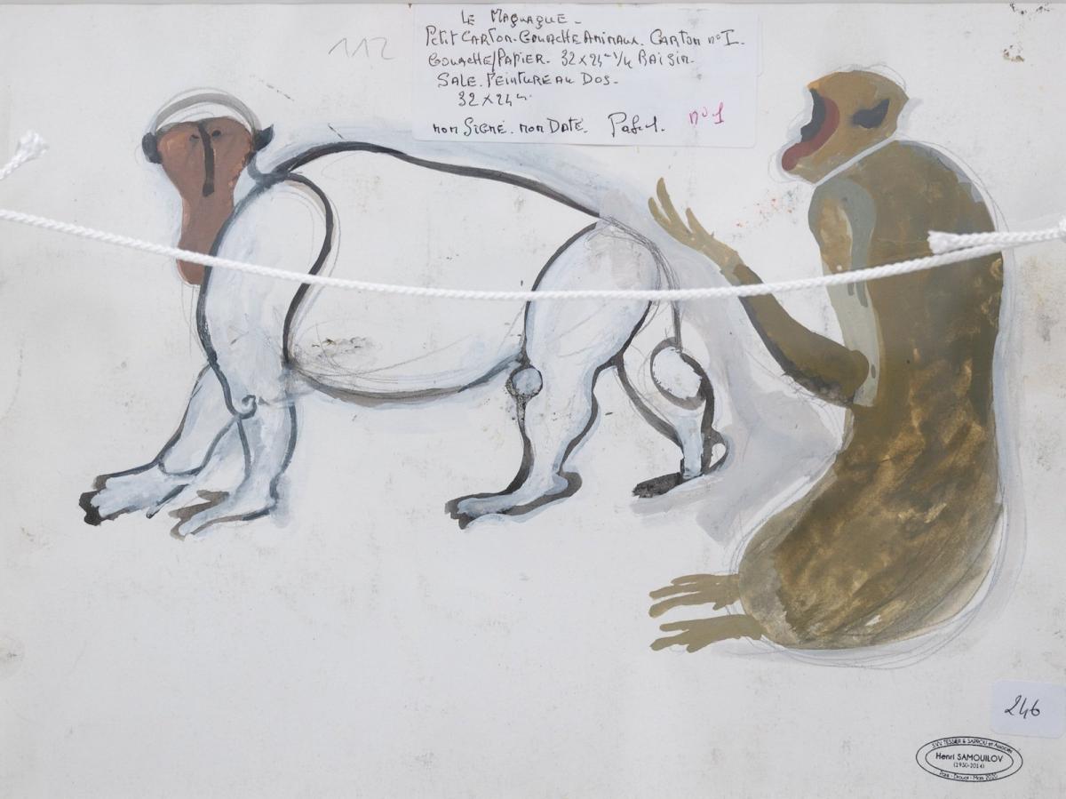 Standing macaque gouache by Henri Samouilov