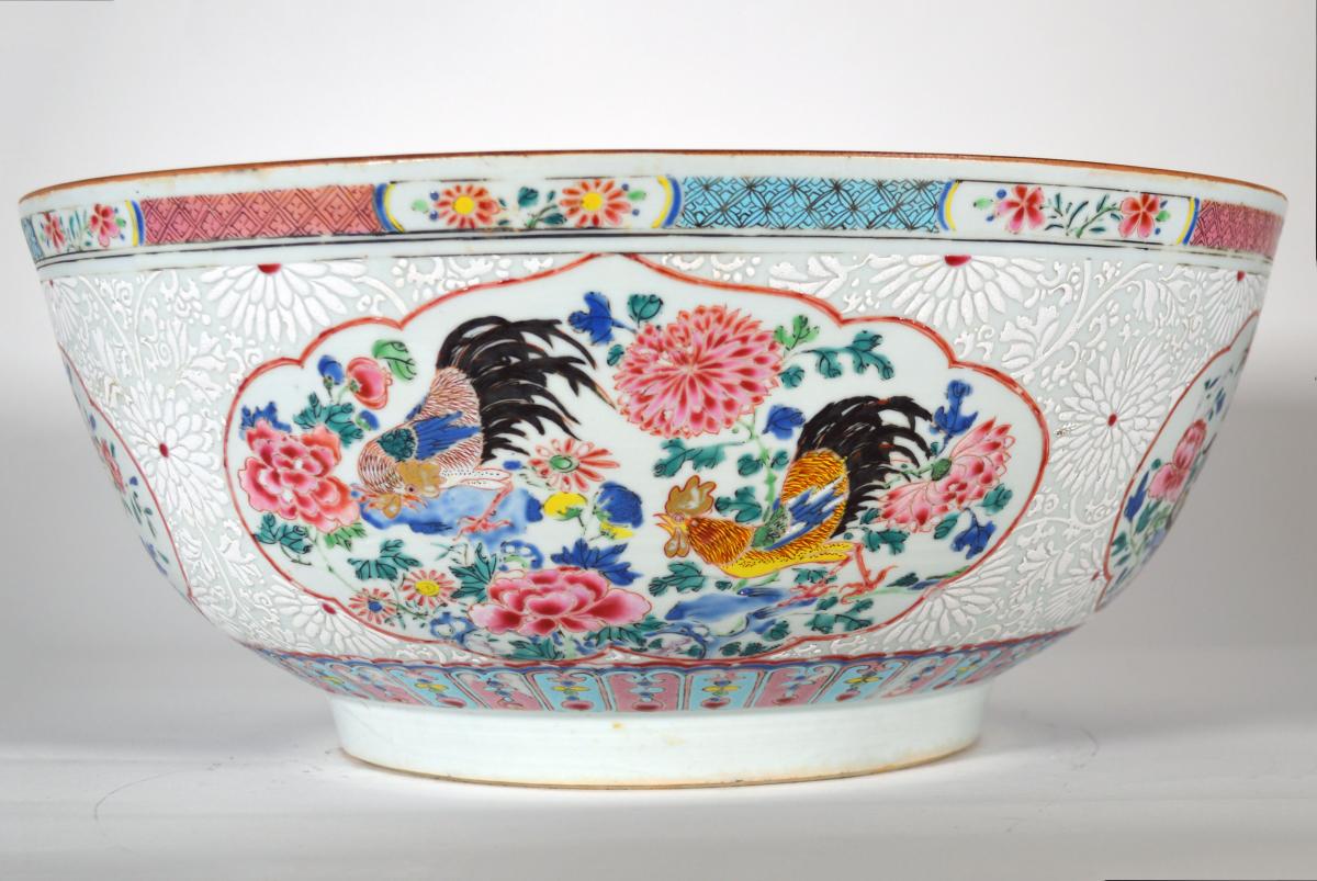 Chinese Export Porcelain Large Famille Rose Punch Bowl, Circa 1765