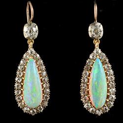 Victorian opal and diamond long drop earrings | BADA