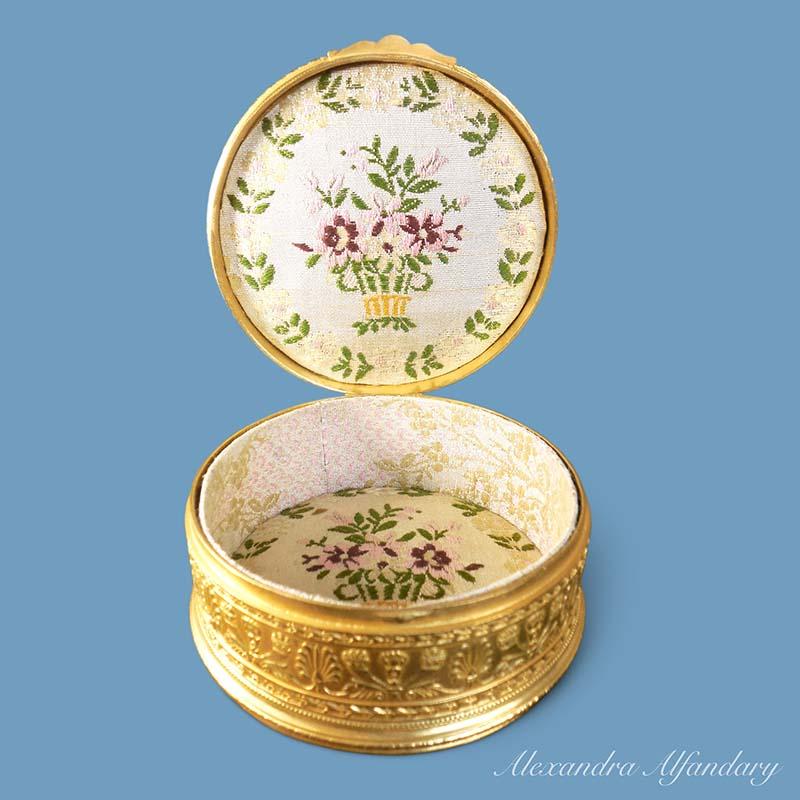 A French Gilt Metal Box With Limoges Enamel Portrait Set in Bespoke Leather and Silk Lined Box, circa 1890