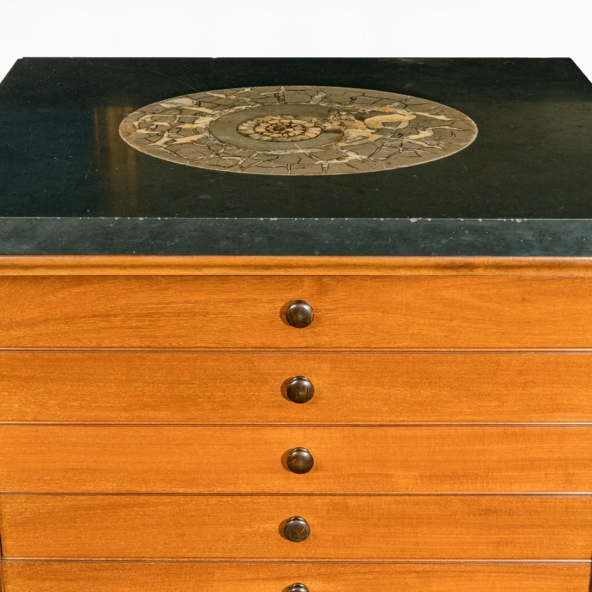 A Victorian mahogany collector’s cabinet with a fossil marble top