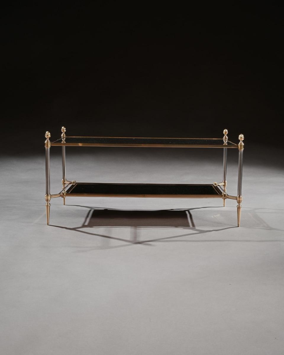 Mid 20th Century Maison Jansen Brass Steel and Leather Coffee Table