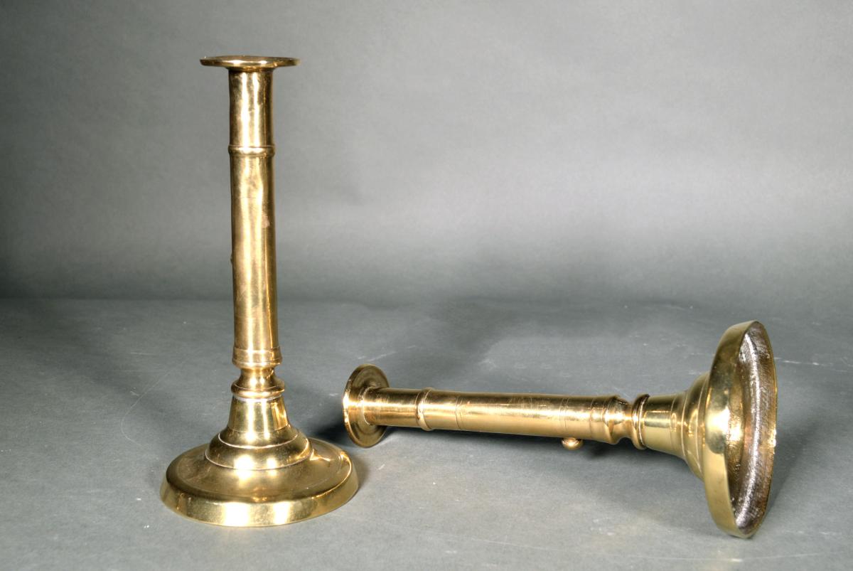 English Brass Side Eject Candlesticks Circa 1800-20