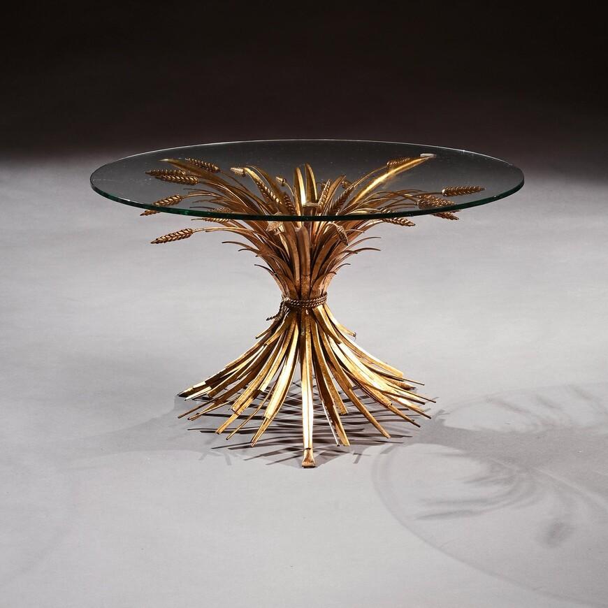 Mid 20th Century Gilt Metal Wheat Sheaf Table With Glass Top