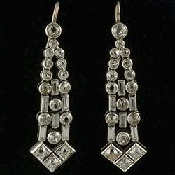 Platinum Art Deco diamond drop earrings