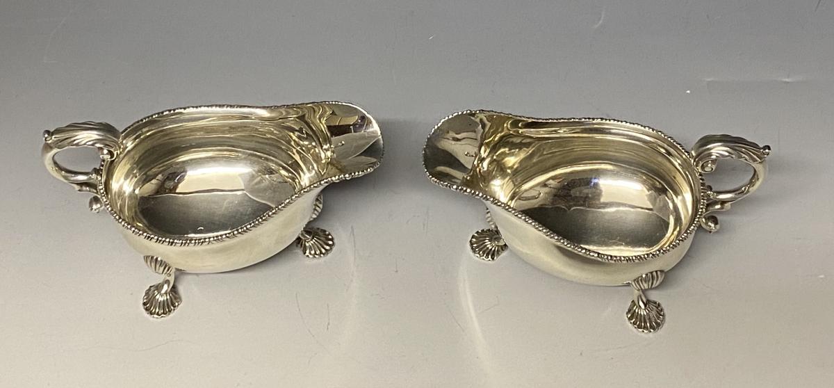 Pair of sterling silver sauce boats Charles Stuart Harris