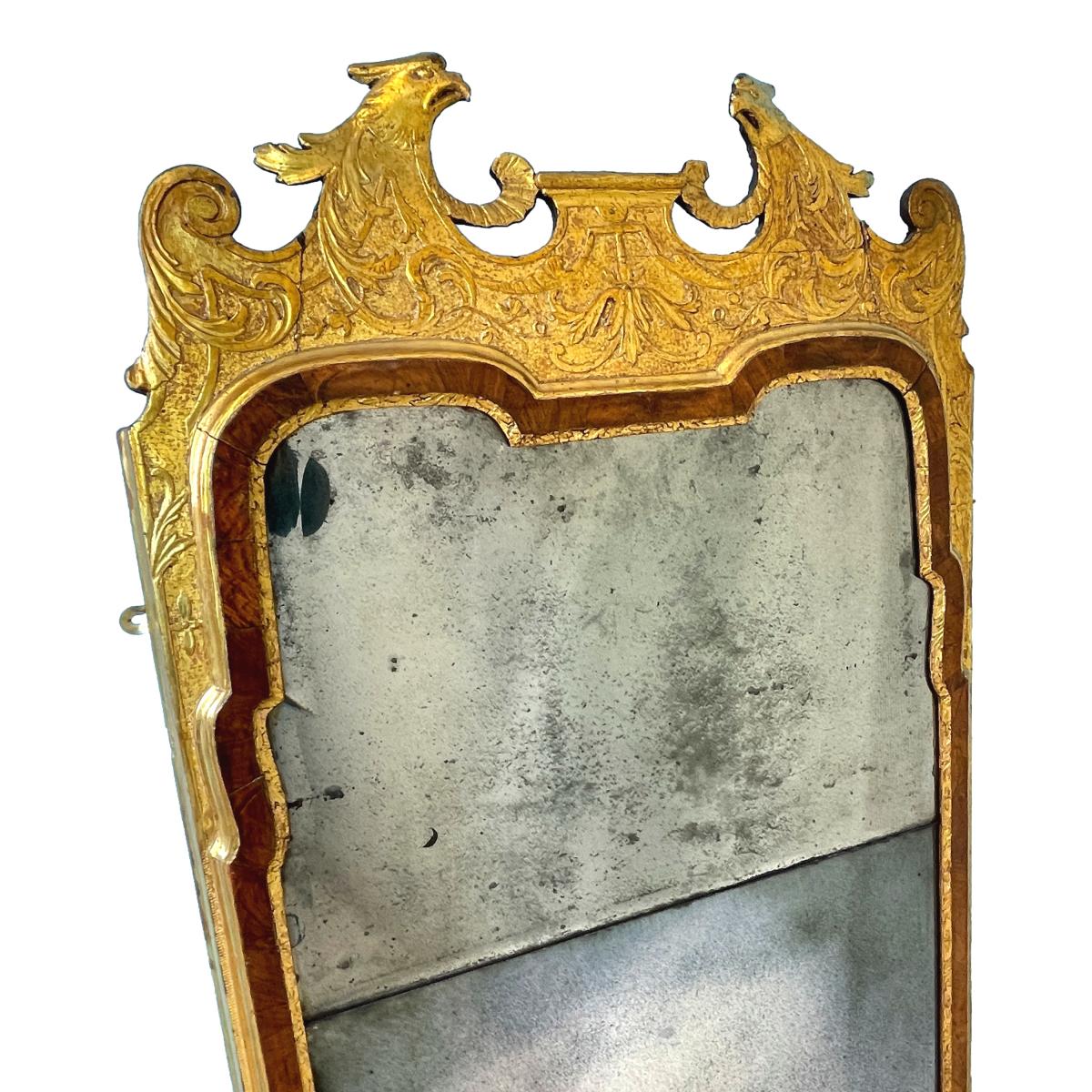 Rare Early Georgian 18th Century Walnut & Gilt Pier Mirror