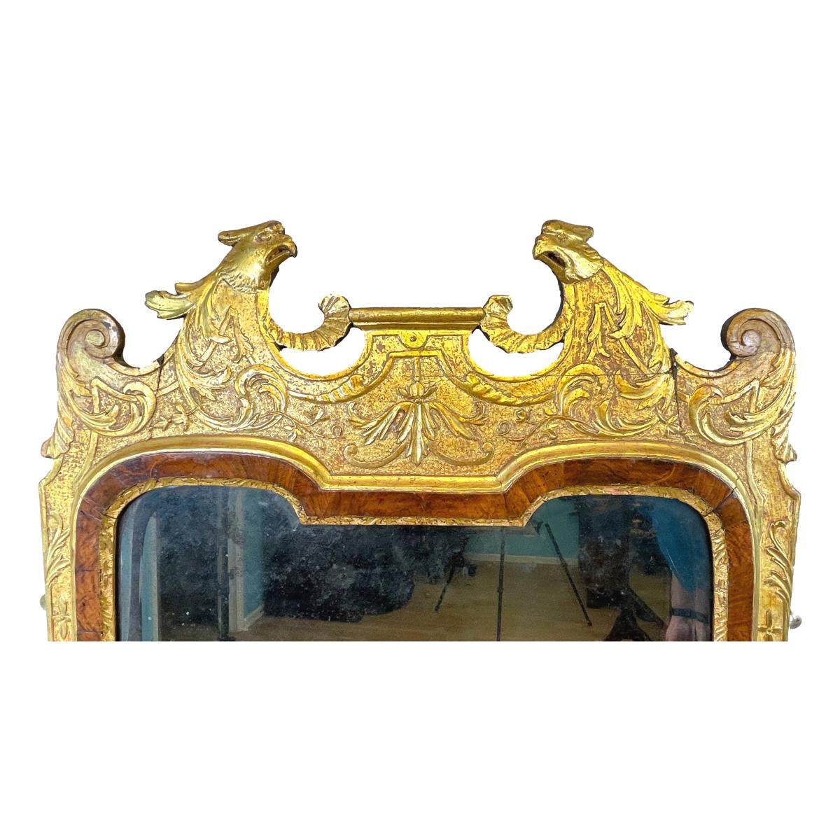 Rare Early Georgian 18th Century Walnut & Gilt Pier Mirror