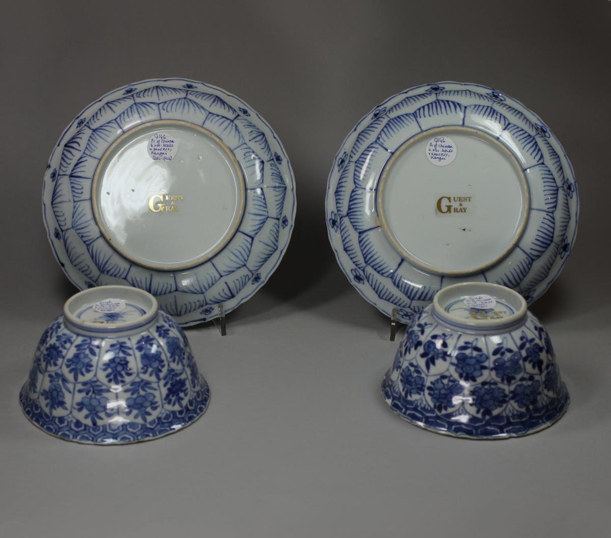 Chinese blue and white bowls and saucers, Kangxi (1662-1722)