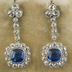 French sapphire and diamond drop cluster earrings
