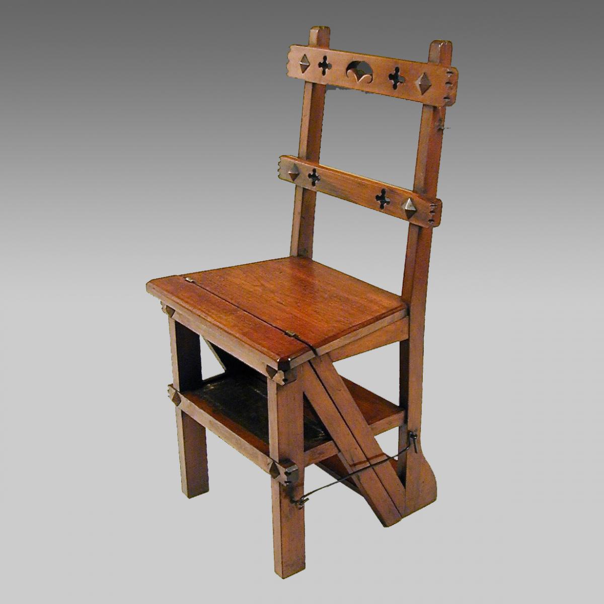 Gothic-style walnut metamorphic chair-steps