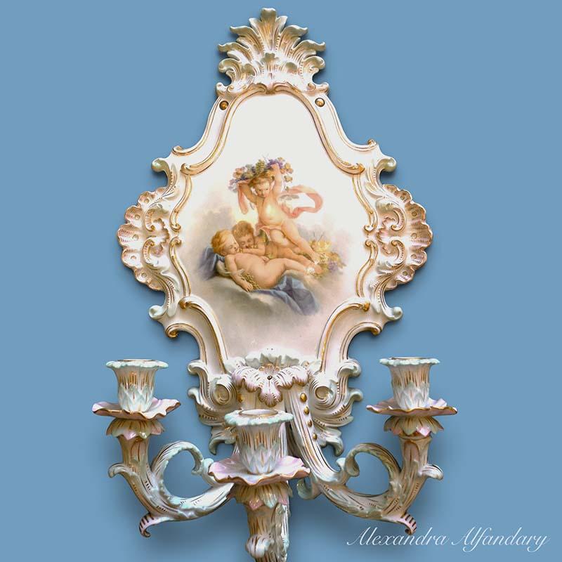 A Charming Meissen Wall Sconce with Putti at Play, circa 1880