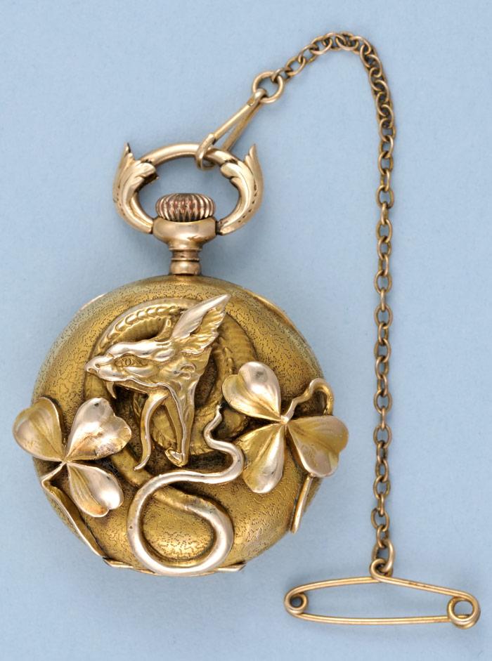 Decorative Art Nouveau Gold Pendant Watch